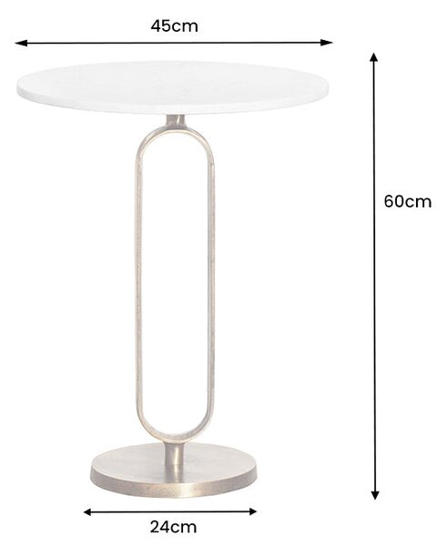 Bočný stolík ELEGANCE 60 cm mramorová doska biela