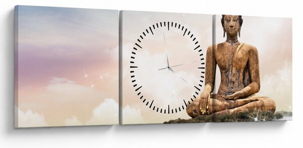 Obraz - Budha dozerajúci na zemi (s hodinami) (90x30 cm)