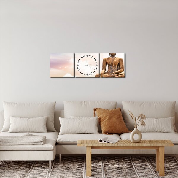 Obraz - Budha dozerajúci na zemi (s hodinami) (90x30 cm)