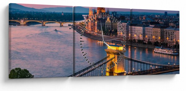 Obraz - Panorama mesta, Budapešť, Maďarsko (s hodinami) (90x30 cm)