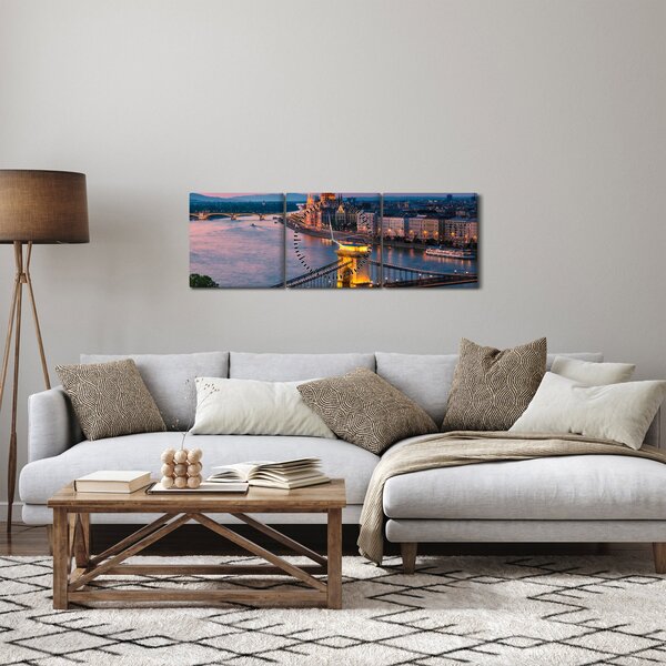Obraz - Panorama mesta, Budapešť, Maďarsko (s hodinami) (90x30 cm)