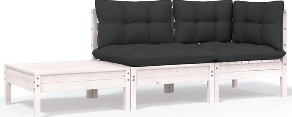 3-dielny záhradný sedací set so sedákmi biely borovicový masív