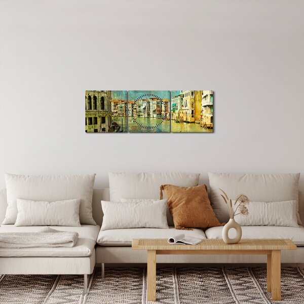 Obraz - Benátsky kanál a gondoly (s hodinami) (90x30 cm)