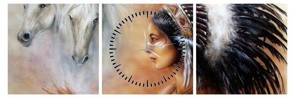 Obraz - Kúzla indiánov (s hodinami) (90x30 cm)