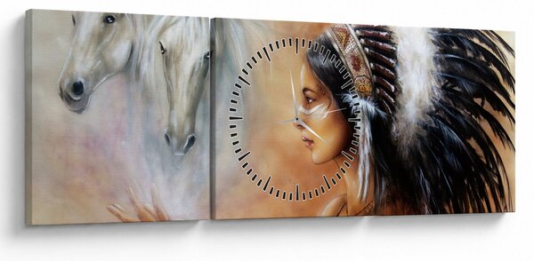 Obraz - Kúzla indiánov (s hodinami) (90x30 cm)