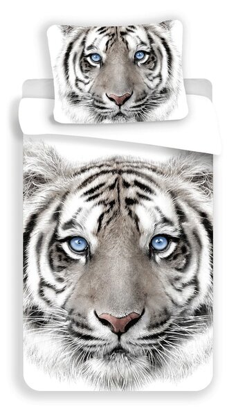 Bielo-sivé bavlnené detské obliečky na jednolôžko 140x200 cm White Tiger – Jerry Fabrics