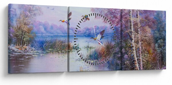 Obraz - Prichádza jeseň, olejomaľba (s hodinami) (90x30 cm)