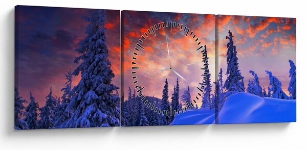 Obraz - Zimný súmrak (s hodinami) (90x30 cm)