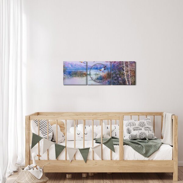 Obraz - Prichádza jeseň, olejomaľba (s hodinami) (90x30 cm)