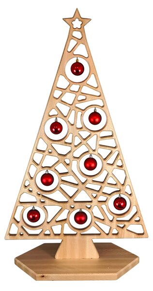 AMADEA Drevená dekorácia strom na podstavci geometrický s guľami, 110 x 65 cm, český výrobok