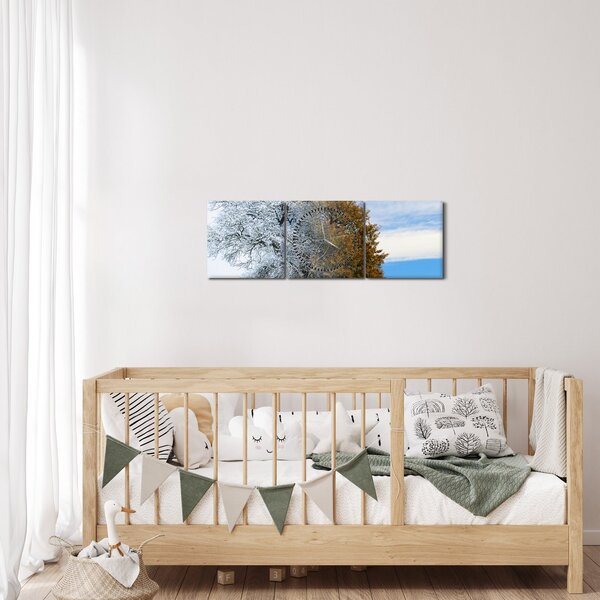 Obraz - Zmena ročného obdobia (s hodinami) (90x30 cm)