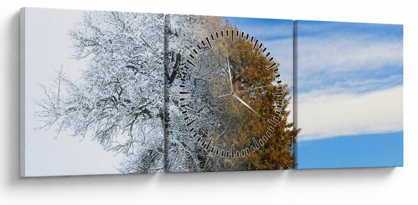 Obraz - Zmena ročného obdobia (s hodinami) (90x30 cm)