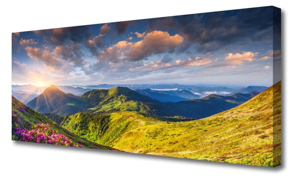 Obraz Canvas Hory slnko lúka krajina 125x50 cm