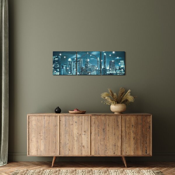 Obraz žiariaceho veľkomesta (s hodinami) (90x30 cm)