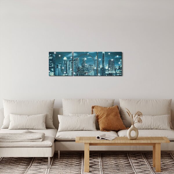Obraz žiariaceho veľkomesta (s hodinami) (90x30 cm)