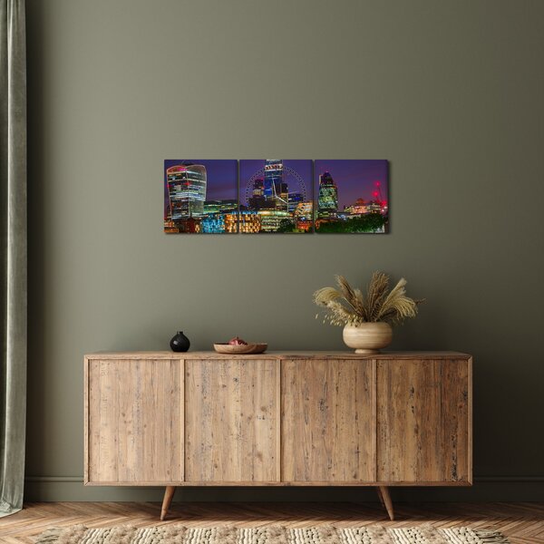 Obraz - Večerný Londýn (s hodinami) (90x30 cm)