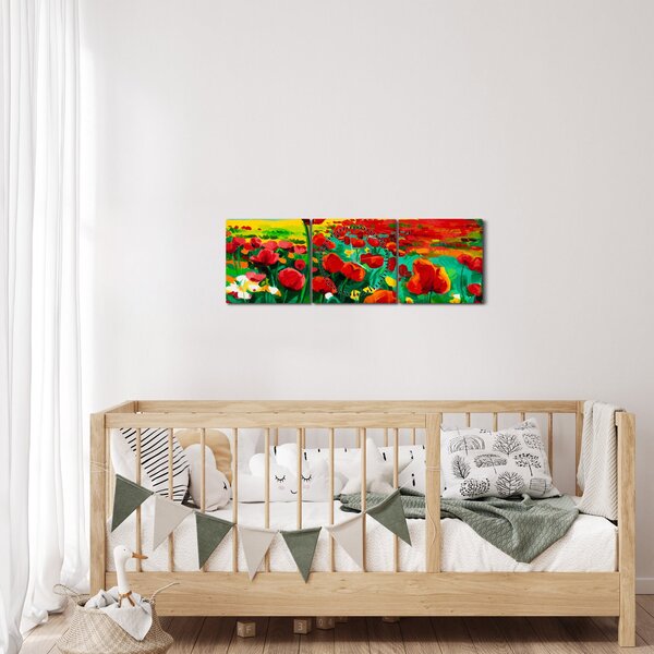 Obraz poľa s vlčími makmi (s hodinami) (90x30 cm)