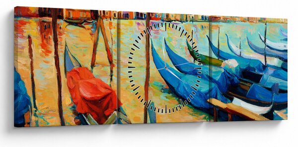 Obraz - Prístav v Benátkach (s hodinami) (90x30 cm)