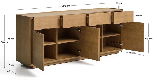 MUZZA Komoda Arven 200 x 80 cm Hnedá