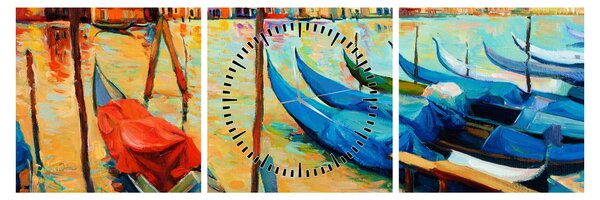 Obraz - Prístav v Benátkach (s hodinami) (90x30 cm)