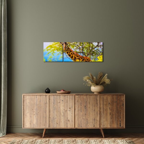 Obraz žirafy v Afrike (s hodinami) (90x30 cm)