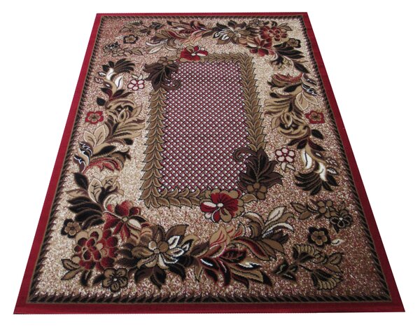 DY Červený koberec s kvetinovým vzorom Alfa 01 Rozmer: 80x150 cm