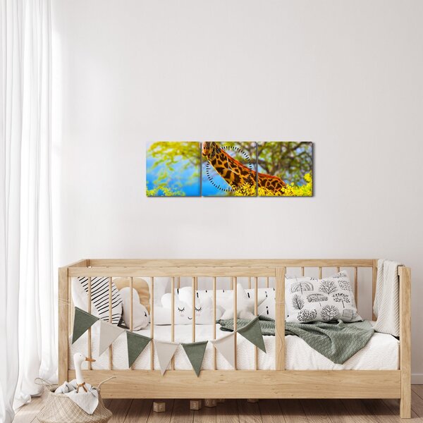 Obraz žirafy v Afrike (s hodinami) (90x30 cm)