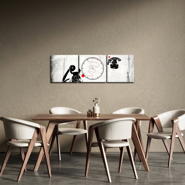 Obraz - Kresba telefónu na štýl Banksyho (s hodinami) (90x30 cm)