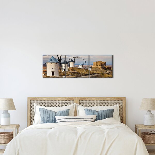 Obraz - Veterné mlyny Consuegra, Španielsko (s hodinami) (90x30 cm)