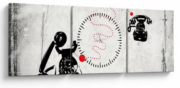 Obraz - Kresba telefónu na štýl Banksyho (s hodinami) (90x30 cm)