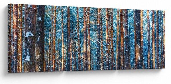 Obraz - Zimný les (s hodinami) (90x30 cm)