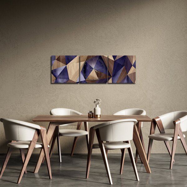 Obraz - 3D drevené trojuholníky (s hodinami) (90x30 cm)