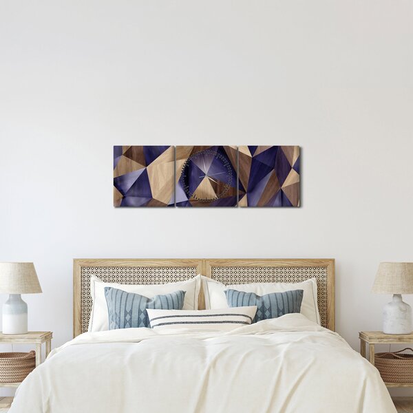 Obraz - 3D drevené trojuholníky (s hodinami) (90x30 cm)