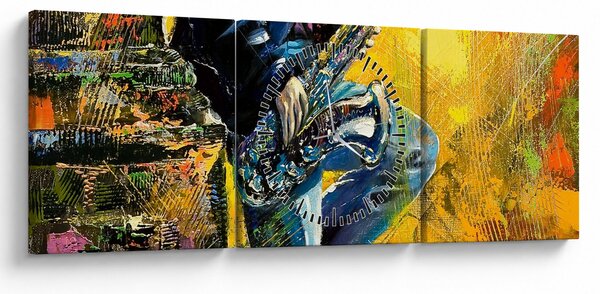Obraz saxofonistu (s hodinami) (90x30 cm)