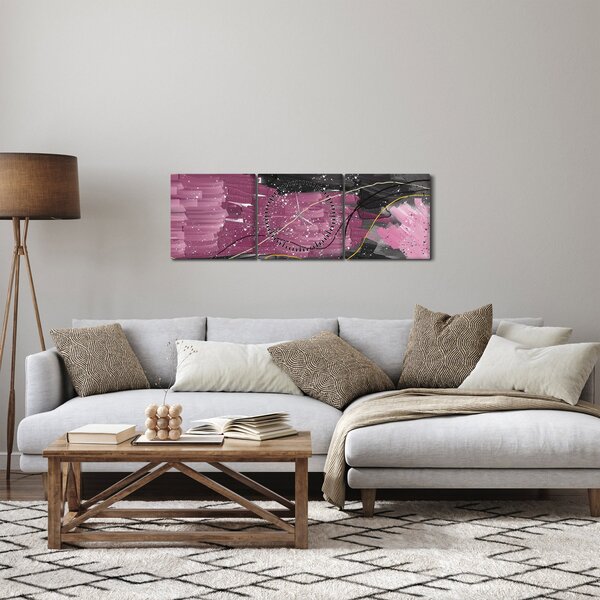 Obraz - Ružovo-čierna abstrakcia (s hodinami) (90x30 cm)