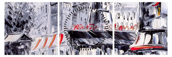 Obraz - Ulica v Paríži, olejomaľba (s hodinami) (90x30 cm)