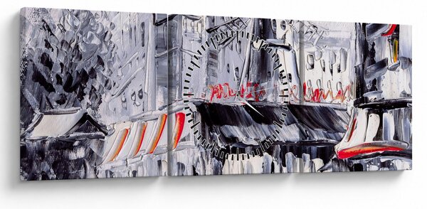 Obraz - Ulica v Paríži, olejomaľba (s hodinami) (90x30 cm)