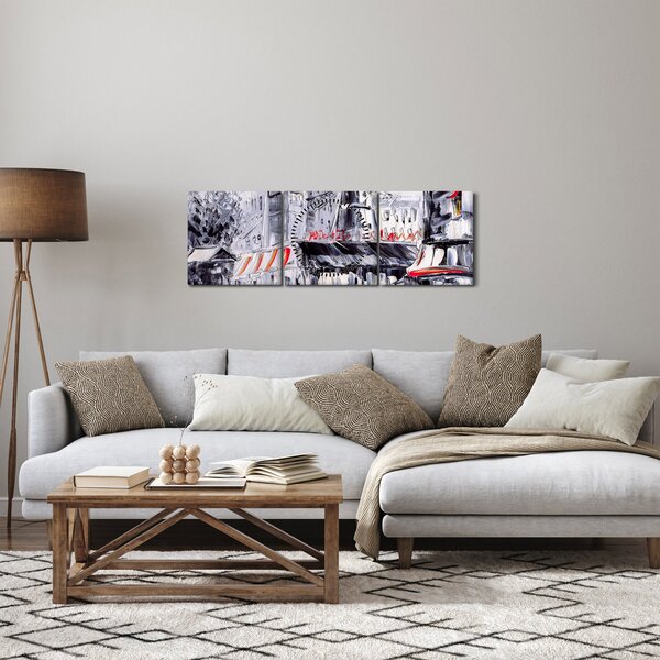 Obraz - Ulica v Paríži, olejomaľba (s hodinami) (90x30 cm)