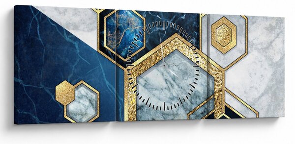 Obraz - Mramorové hexagóny (s hodinami) (90x30 cm)