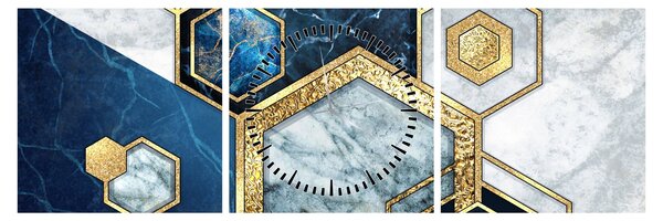 Obraz - Mramorové hexagóny (s hodinami) (90x30 cm)