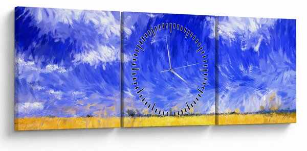 Obraz - Olejomaľba, Zlaté pole (s hodinami) (90x30 cm)