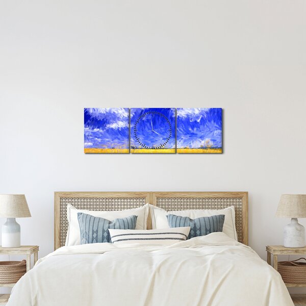 Obraz - Olejomaľba, Zlaté pole (s hodinami) (90x30 cm)