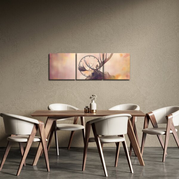 Obraz - Sob v jesennom lístí (s hodinami) (90x30 cm)