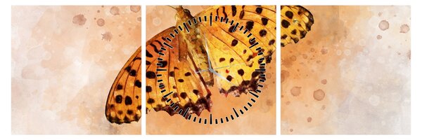 Obraz - Oranžový motýľ, aquarel (s hodinami) (90x30 cm)