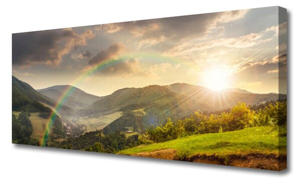 Obraz Canvas Lúka hory západ slnka 125x50 cm