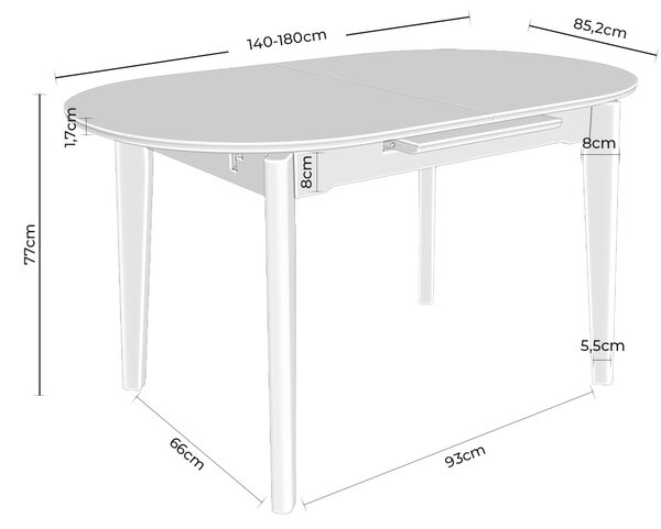 MUZZA Rozkladací jedálenský stôl Vilem 140 (180) x 85 cm Prírodný