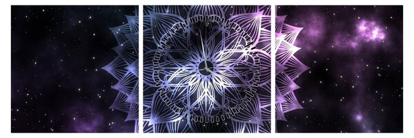 Obraz - Lotusová mandala vo vesmíre (s hodinami) (90x30 cm)