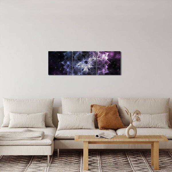 Obraz - Lotusová mandala vo vesmíre (s hodinami) (90x30 cm)