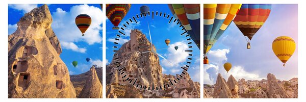 Obraz - Teplovzdušné balóny, Cappadocia, Turkey. (s hodinami) (90x30 cm)