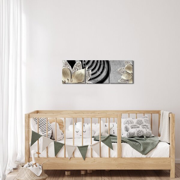 Obraz - 3D zlaté kvety (s hodinami) (90x30 cm)